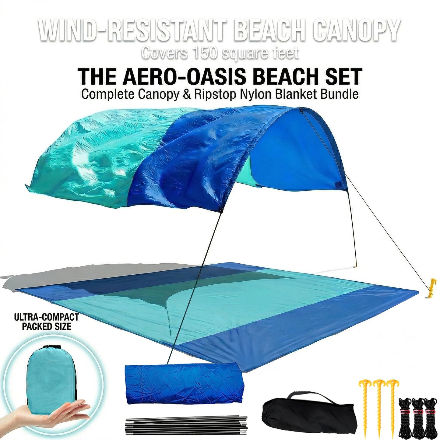 Wind-Resistant Beach Shade Tent 150 sq