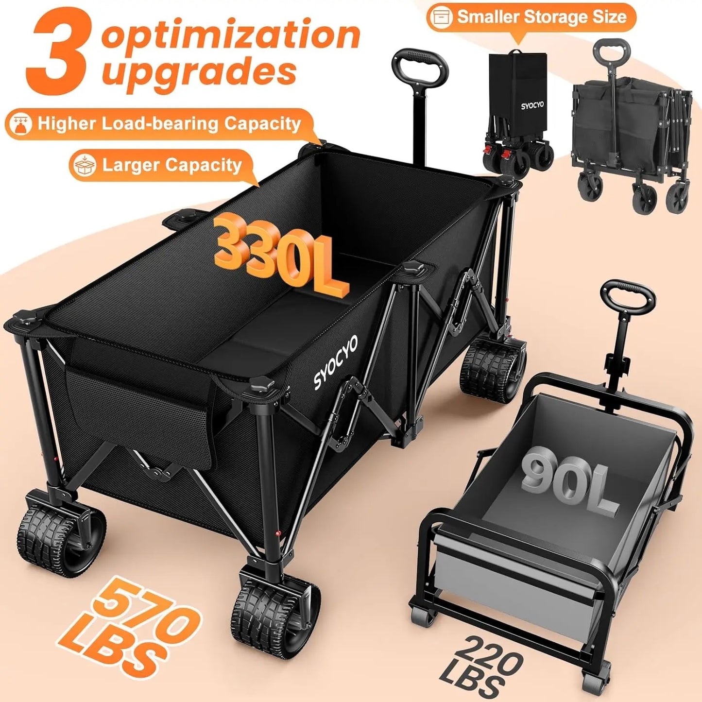 Collapsible Beach Wagon Carts Foldable 570LBS