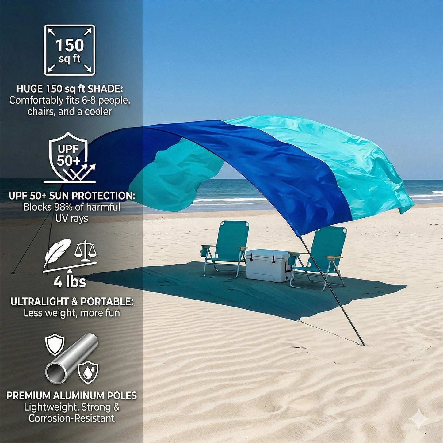 Wind-Resistant Beach Shade Tent 150 sq
