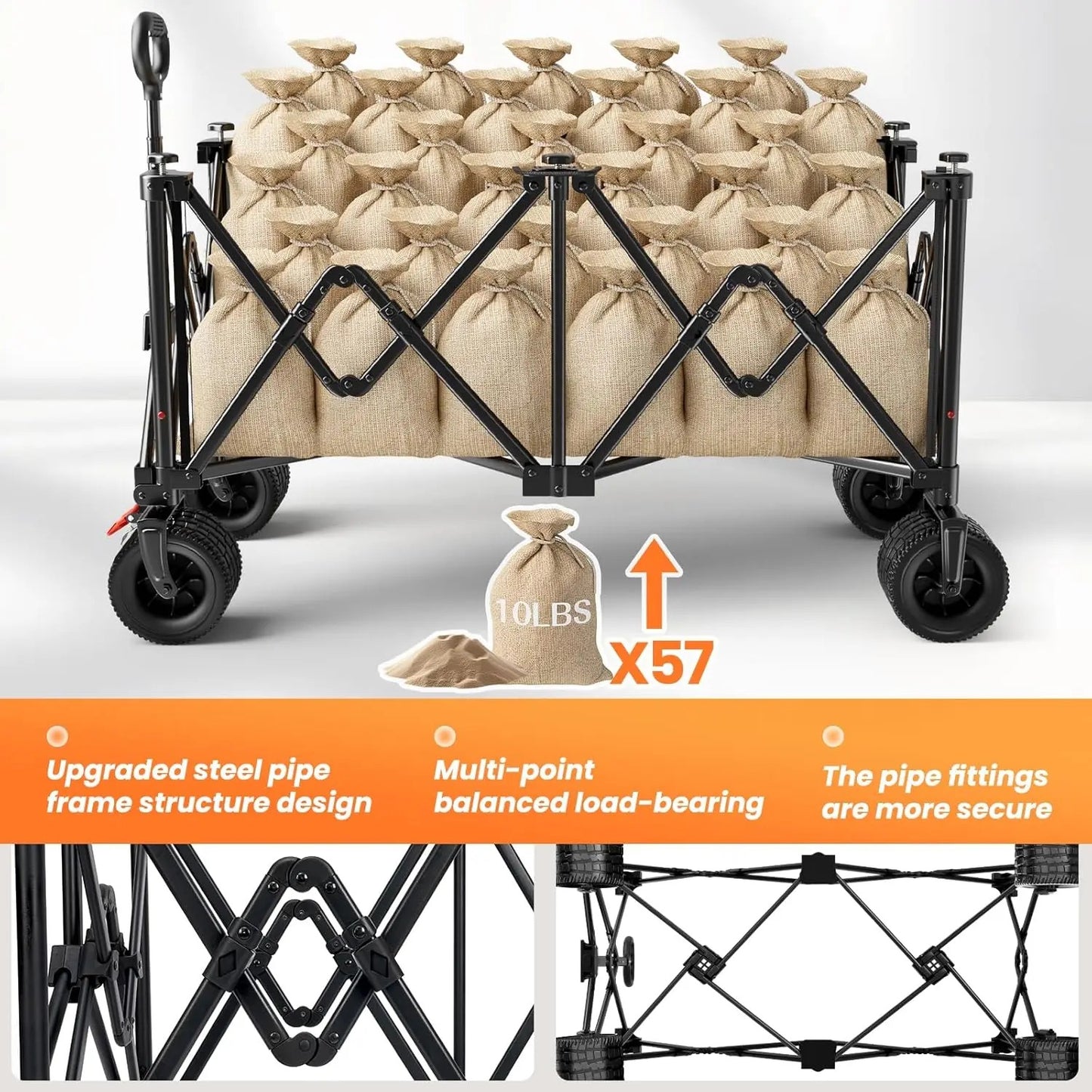 Collapsible Beach Wagon Carts Foldable 570LBS