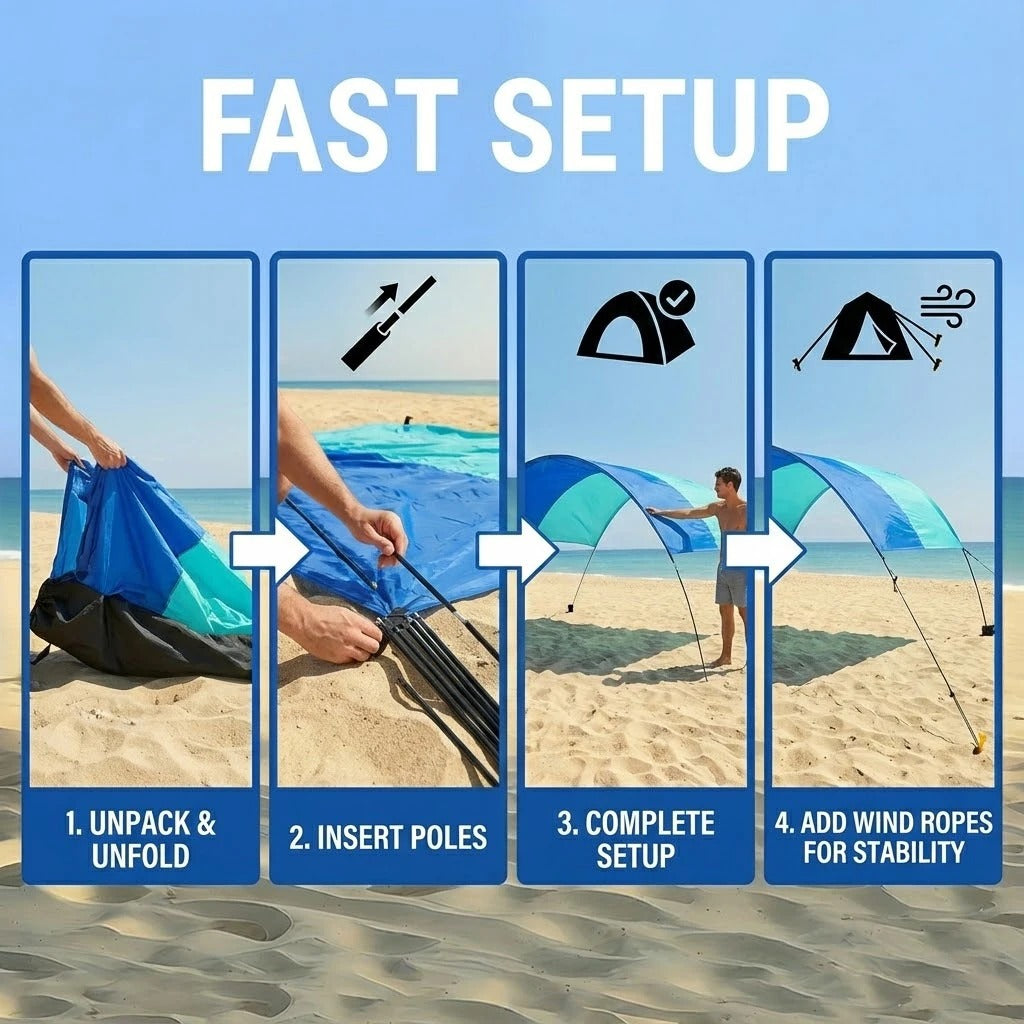 Wind-Resistant Beach Shade Tent 150 sq